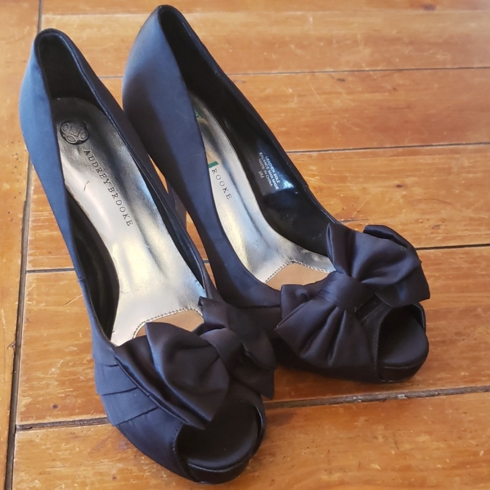 Black Satin Heels with Bow